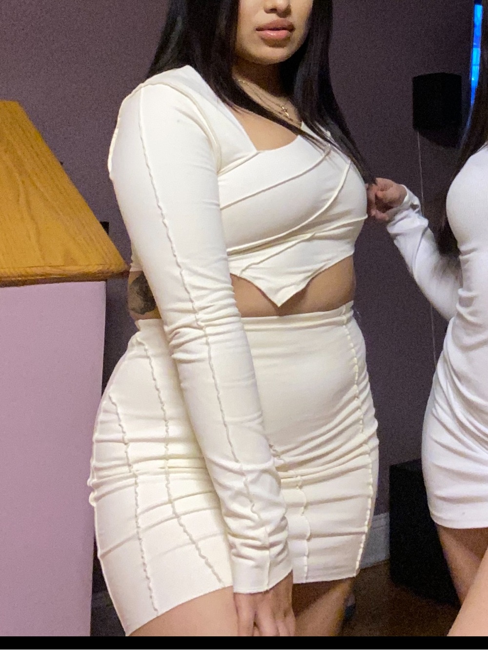 Oh Polly Cream Wrap Long-Sleeve Crop Top
